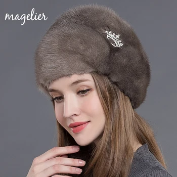 Real Pălării de Blană pentru Femei rusă Cald Iarna Naturale de Lux Blană de Nurcă Căciuli cu Coroana de Brand de Moda Sepci New Sosire