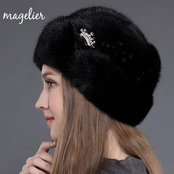 Real Pălării de Blană pentru Femei rusă Cald Iarna Naturale de Lux Blană de Nurcă Căciuli cu Coroana de Brand de Moda Sepci New Sosire