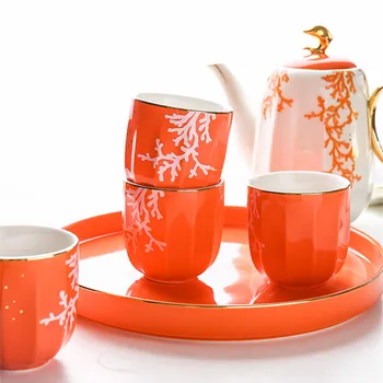 Aur Nordic Inlay Teaware Europa Set De Ceai Din Portelan Set Ghiveci De Ceramica Ceainic Ceasca De Cafea Cana De Ceai Coffeeware Cu Tava Portelan