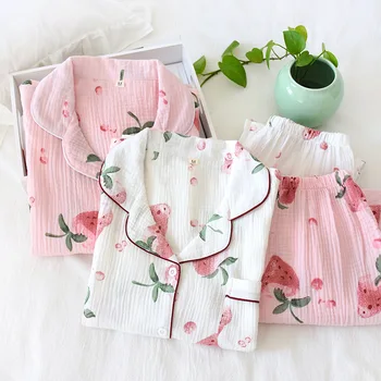2021 Scurt Maneca Lunga Femei Pijamale De Bumbac Acasă Costum De Primavara Toamna Coreean Tipărite Set De Pijamale Femei Plus Dimensiune Liber Homewear
