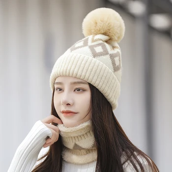 Noua pălărie de iarnă pentru femei caldă și vânt în aer liber eșarfă tricotate pălărie coreea moda ureche capac de lână capac