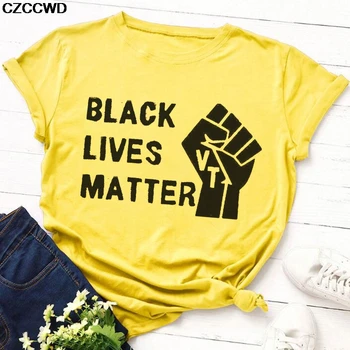 Vara VIEȚILE negrilor CONTEAZĂ O Scrisoare de Imprimare Gât Galben Sexy Tricou Femei Casual Club Slim Moda T-shirt Femei Punk Streetwear