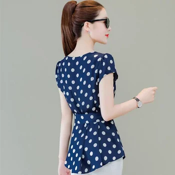 Femei Primavara-Vara Stil Șifon Bluze Bluza Lady Casual cu Maneci Scurte O-Neck Solid cu Buline pentru Femei Topuri Casual DF3504