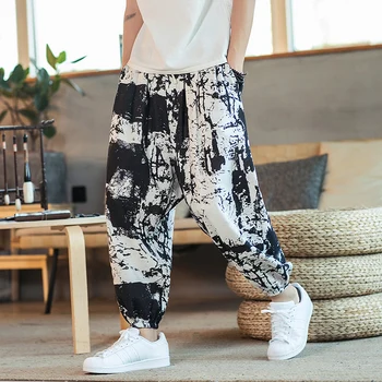 Lenjerie de pat din bumbac Pantaloni Harem de Bărbați Imprimate Talie Elastic Streetwear Joggeri 2021 Largi Drop-picioare Pantaloni coreean Pantaloni Casual Barbati