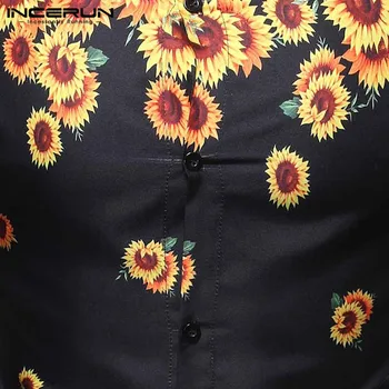 INCERUN Moda Barbati Tricou de Flori Imprimate Maneca Lunga Rândul său, în Jos Guler Buton Camisas Streetwear 2021 Casual de Bază Tricouri Brand