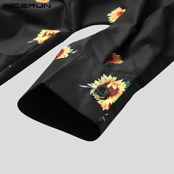 INCERUN Moda Barbati Tricou de Flori Imprimate Maneca Lunga Rândul său, în Jos Guler Buton Camisas Streetwear 2021 Casual de Bază Tricouri Brand