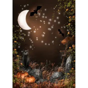 Curbat Luna Pisică Neagră Dovleac de Halloween Fotografie de Fundal Personalizate de Fundal pentru Copii Petrecere Photocall Pasionat de Fotografie