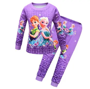 Disney pentru Copii Seturi de Pijamale de Bumbac cu Mâneci Lungi Tricou+pantaloni Desene animate Fata cu Haine de Toamna 2 buc Sleepwear Costum de Pijama Pantaloni