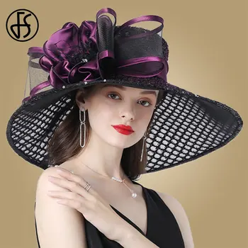 FS Violet Doamnelor Pălării Fascinator Nunta Kentucky Derby Pălării Pentru Femei Flori Pălării Mari Wide Brim Fedora Organza Pălărie Biserica