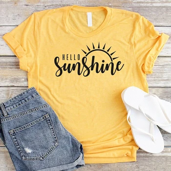 Soarele Tricou Hello Sunshine Tricou Femei Galben T-Shirt Bumbac Creștin Teuri Plus Dimensiune tricouri Vara grafic Natura Femei Tricou Topuri