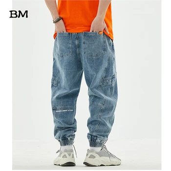 Hip-Hop-Blugi Bărbați De Înaltă Calitate Albastru Harlan Blugi Barbati Streetwear Coreean Haine Stil De Moda Negru De Skateboard Pantaloni Sex Masculin