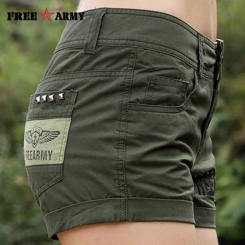 Brand Laides Pantaloni Scurți Femei Casual Pantaloni Scurți Largi Buzunare Cu Fermoar Militar Armata Verde De Mari Dimensiuni Vara Doamnelor Nit Pantaloni Scurți În Aer Liber