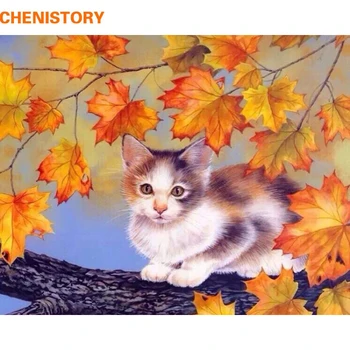 CHENISTORY Cat de BRICOLAJ, Pictura De Numere Arta de Perete Moderne Imagine Vopsea pe bază de Acril Pe Panza de Colorat De Numere Pentru Decor Acasă 40x50
