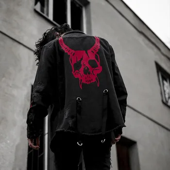Moda Barbati jacheta denim Harajuku Gotic de Personalitate model de design negru jean haine Club de Rock punk motocicleta streetwear