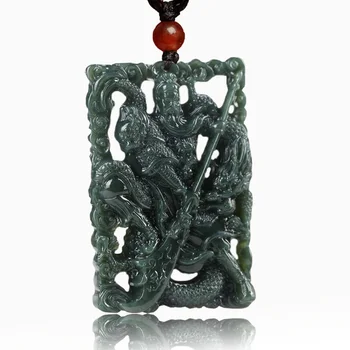 Picătură De Transport Maritim XinJiang HeTian Qing Jad Pandantiv Amuleta Norocoasă Gol Sculptat GuanYu Colier Cu Lanț Pentru Bărbați Și Femei, Cadou