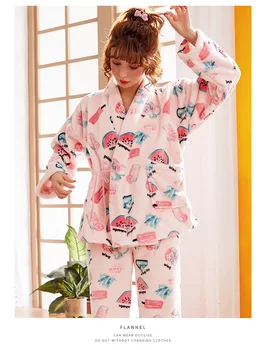 Iarna Catifea Pijama Femei Pe Gât Rotund Pijamale Femme Flanel Pijama Set De Cald 2 Buc Pj Set Homewear Femeile Gros De Îmbrăcăminte De Noapte