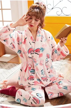 Iarna Catifea Pijama Femei Pe Gât Rotund Pijamale Femme Flanel Pijama Set De Cald 2 Buc Pj Set Homewear Femeile Gros De Îmbrăcăminte De Noapte