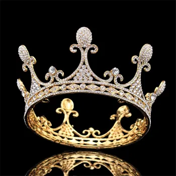 Baroc Regina King Gold Mireasa Tiara Coroana Frizură Bal de Mireasa Diademe și Coroane de Nunta Bijuterii de Păr Accesorii Concurs