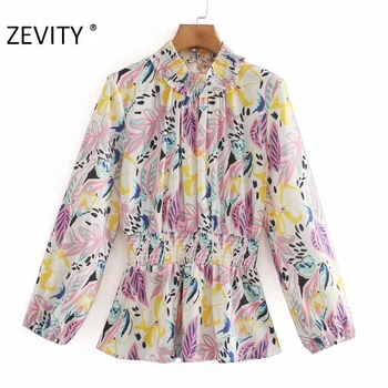 Zevity femei de moda graffiti plin de culoare de imprimare casual salopeta bluza tricouri femei elastice stand guler chic blusas brand topuri LS7051