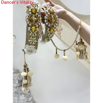 Noi Femeile Dans Din Buric De Moda Handmade Stras Ciucure Potrivesc Centura Talie Lanț Oriental, Indian, Dans De Performanță Accesoriu