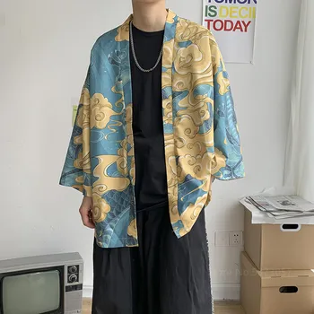 Tricou pentru Barbati Femei Moda Kimono Japonez Samurai Agrement Harajuku Pierde Stilul Casual cu Maneci Lungi de Imprimare streetwear