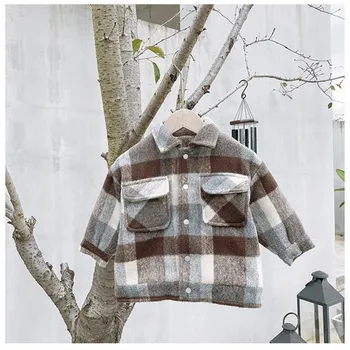 Moda De Iarnă Baieti Carouri Cald Gros De Lână Coats 2020 Copii Rever Scurt Matlasat Îngroșa Sacou