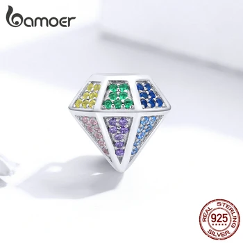 Bamoer Complet Pavate CZ Curcubeu formă de Diamant Farmecul Original pentru Bratara Argint 925 Margele de Metal pentru Bijuterii Femei SCC1456