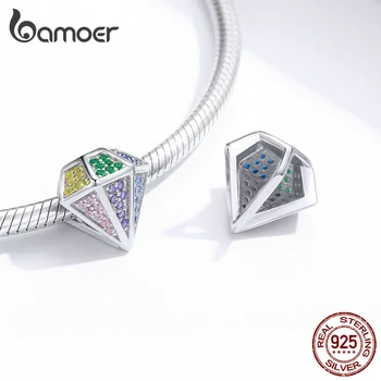Bamoer Complet Pavate CZ Curcubeu formă de Diamant Farmecul Original pentru Bratara Argint 925 Margele de Metal pentru Bijuterii Femei SCC1456