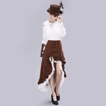 Echipamentul Duke Femei Noutate Steampunk Superba Moda Victoriană Ciufulit Fusta Lunga pentru Femei Vintage, Fusta cu Talie Inalta