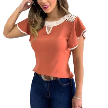 Bluza De Vara Vrac Plus Dimensiune Moda Pentru Femei Maneci Scurte Ciufulit Hollow Out Umăr Birou Bluza Top Bluze Elegante Pentru Femei