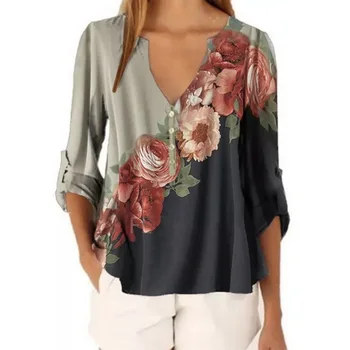 2020 Noi de Vara Tricou Maneci Scurte Sexy V-neck Floral Print Topuri Bluza de Moda Casual Camasa