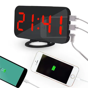 LED-uri digitale Ceas cu Alarmă cu UE Plug Amânare a Afișa Timp de Noapte Led Masă de Birou cu Alarmă Oglindă Ceas 2 Porturi USB Încărcător pentru Telefon