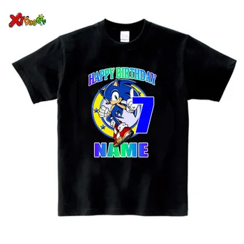 Ziua tricouri Copii Sonic Ariciul Fete Baieti T Shirt 1~9 Numărul Petrecerea de Ziua Maneca Scurta Fete Baieti DIY Numele de Top Tees