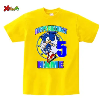 Ziua tricouri Copii Sonic Ariciul Fete Baieti T Shirt 1~9 Numărul Petrecerea de Ziua Maneca Scurta Fete Baieti DIY Numele de Top Tees