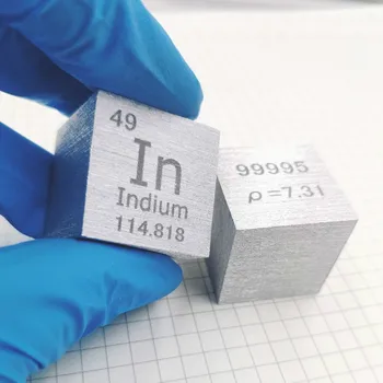 Indiu metal în tabelul periodic - Cub de Latură este un inch (25,4 mm), iar greutatea este de aproximativ 121~122g 99.995%