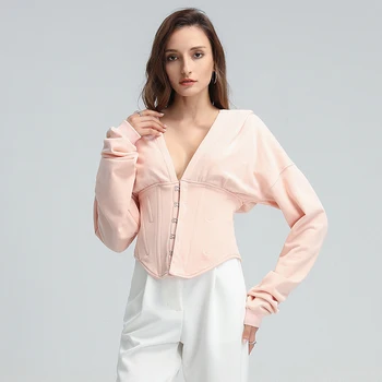 TWOTWINSTYLE Tunică Solidă Bază Tricou Pentru Femei Hanorac cu Guler Maneca Lunga Sexy Jachete Femei 2020 Moda Toamna Noul Tide