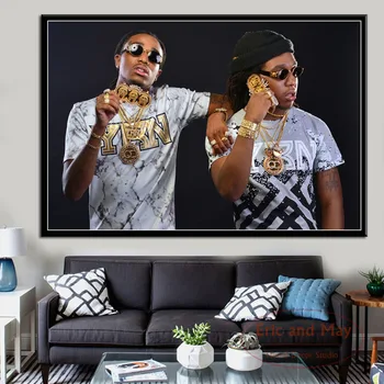 Migos Capcana Star Rap Hip Hop Rapper Postere Si Printuri Panza Pictura Poze De Perete Pentru Camera De Zi De Decorare Decor Acasă Quadro