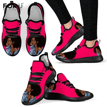 FORUDESIGNS Afro Fete Femei Negre Artă Model Rosu Doamnelor Pantofi de Primăvară/Toamnă Dantelă Ochiurilor de Tricot Adidași Cadou pentru Fete Încălțăminte
