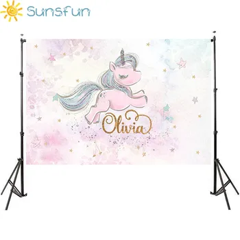 Sunsfun 7x5ft Acuarelă Roz Drăguț Unicorn Stelele din Fundal pentru Fundal Fotografie pentru Fotografie Happy Birthday Baby Fundal