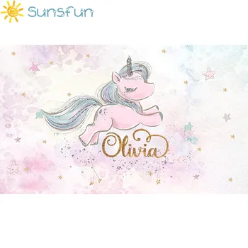 Sunsfun 7x5ft Acuarelă Roz Drăguț Unicorn Stelele din Fundal pentru Fundal Fotografie pentru Fotografie Happy Birthday Baby Fundal