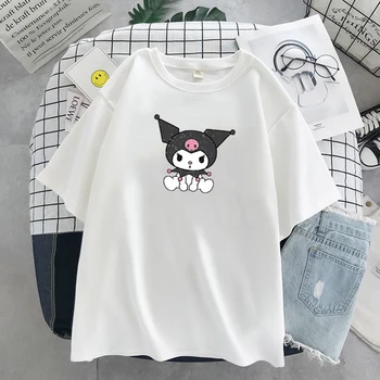Drăguț amuzant print cu maneci scurte Kuromi T-shirt femei topuri de Vara streetwear O-gat fete dulci Zdrobi tricou Harajuku desene animate