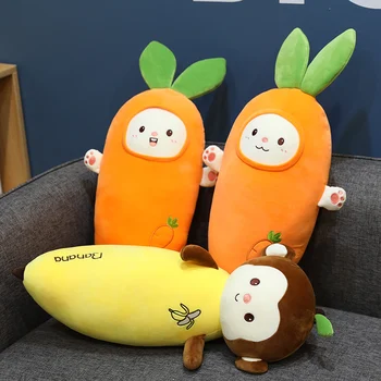 Plus morcov, banana jucărie desene animate morcov cu banana maimuță de pluș pernă umplute legume și fructe jucărie de pluș