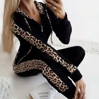 2020 Primăvară Leopard Mozaic Costum de Trening Set Doamna Toamna Casual Cordon Două piese Jogging + Set Tricou Femei