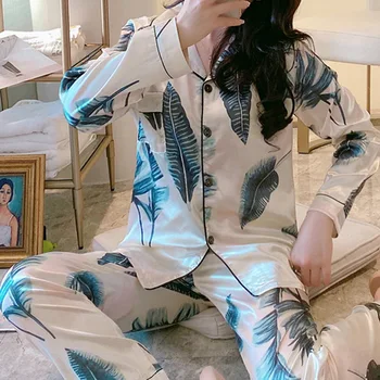 Toamna Doamnelor Nou Set de Pijama Floral Imprimat Full Bumbac Stil Proaspat Set de Pijamale Femei Guler de Turn-down de sex Feminin Casual Homewear