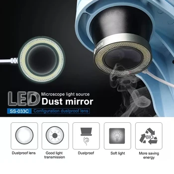SS-033C USB Reglabil luminozitatea Barrow Lentile Rotunde LED Cu Lumina UV, Fum de Ulei Praf Dovada Oglindă Pentru Microscop Praf