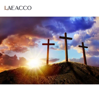 Laeacco Isus Hristos, Sfânta Cruce Zi De Paști Nor Întunecat De Munte Soare Scena De Fundal Fotografie Fotografie De Fundal Studio Foto