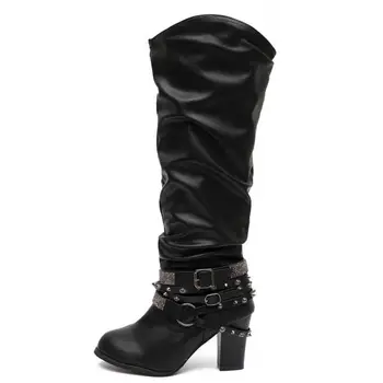 Negru Maro Gri Cizme Genunchi Ridicat Cizme de Vest pentru Femei Lung Cizme de Iarna Cizme de Iarna pentru Femei Zapatos De Mujer