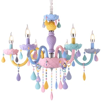 E14 Candelabru de Cristal Macaron Culoare Droplight Dormitor pentru Copii Lampa Fantezie fată prințesă corp de Iluminat corpuri de iluminat suspendate
