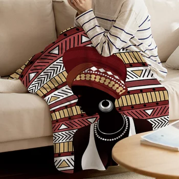 Geometic Femeile Africane Etnice Tipărite Pătura Moale Confortabil Catifea Pluș Etnice Pături Calde Canapea Extensibilă Foi