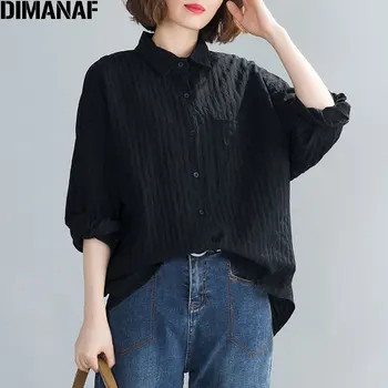 DIMANAF 2020 Femei, Plus Dimensiune Tricouri Bluza Tunica de Bumbac Primavara-Vara Vinatge Birou de sex Feminin Doamna Topuri Vrac Solid Negru Îmbrăcăminte